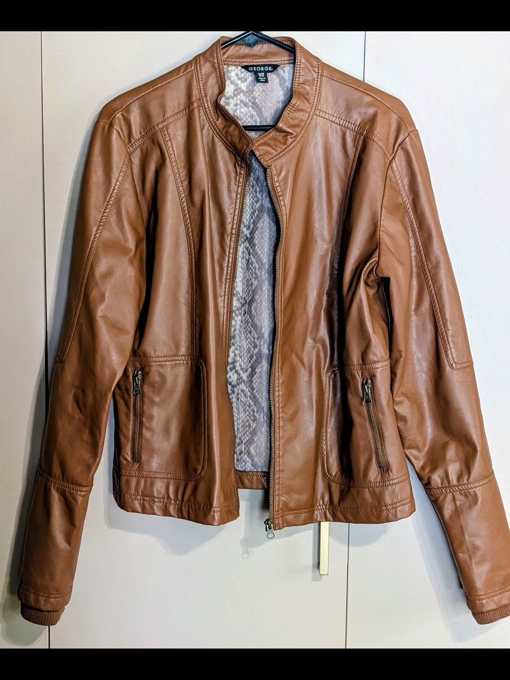 George Women's Tan Faux Leather Zip Jacket